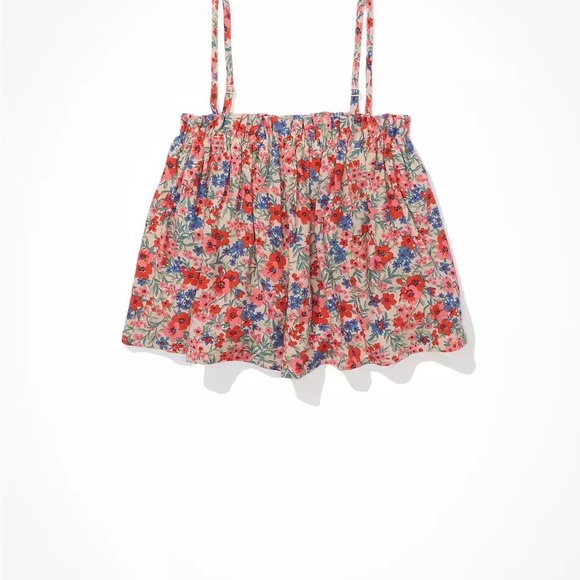 AE Printed Button-Up Tube Top pink floral b - Picture 7 of 7